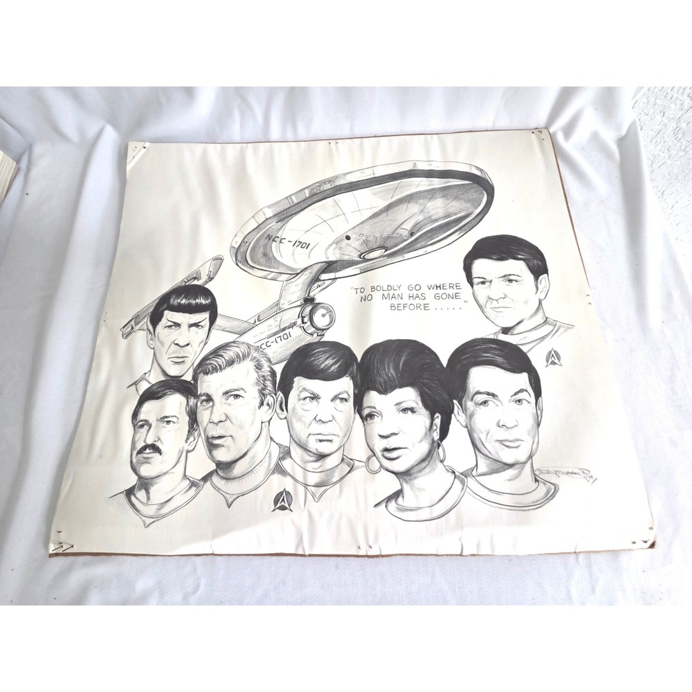 Vintage 1979 Star Trek Original Series Crew Sketch Art Print Paul Madden 16x14